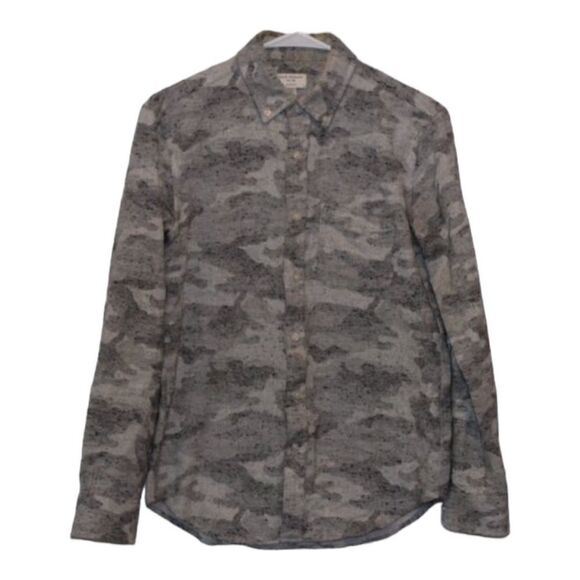 Club Monaco Gray Military Print Button Down Slim Fit Dress Shirts women Size XS - Picture 1 of 12